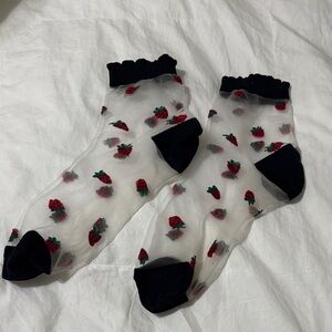 Anthropologie Sheer Black and Red Strawberry Socks
